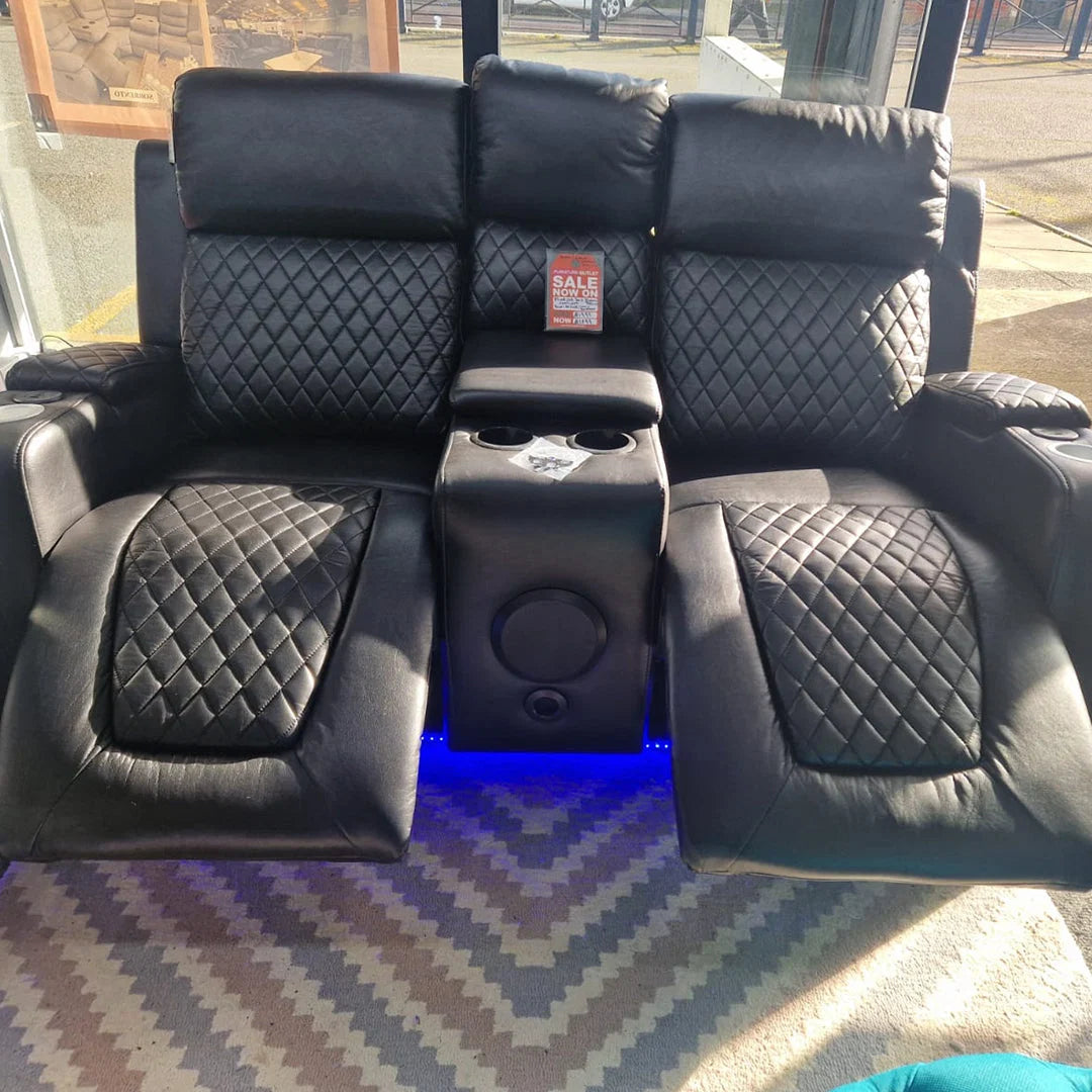 Black grey air leather electric recliner sofa set