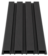 Close-up of black composite exterior wall cladding panel profile