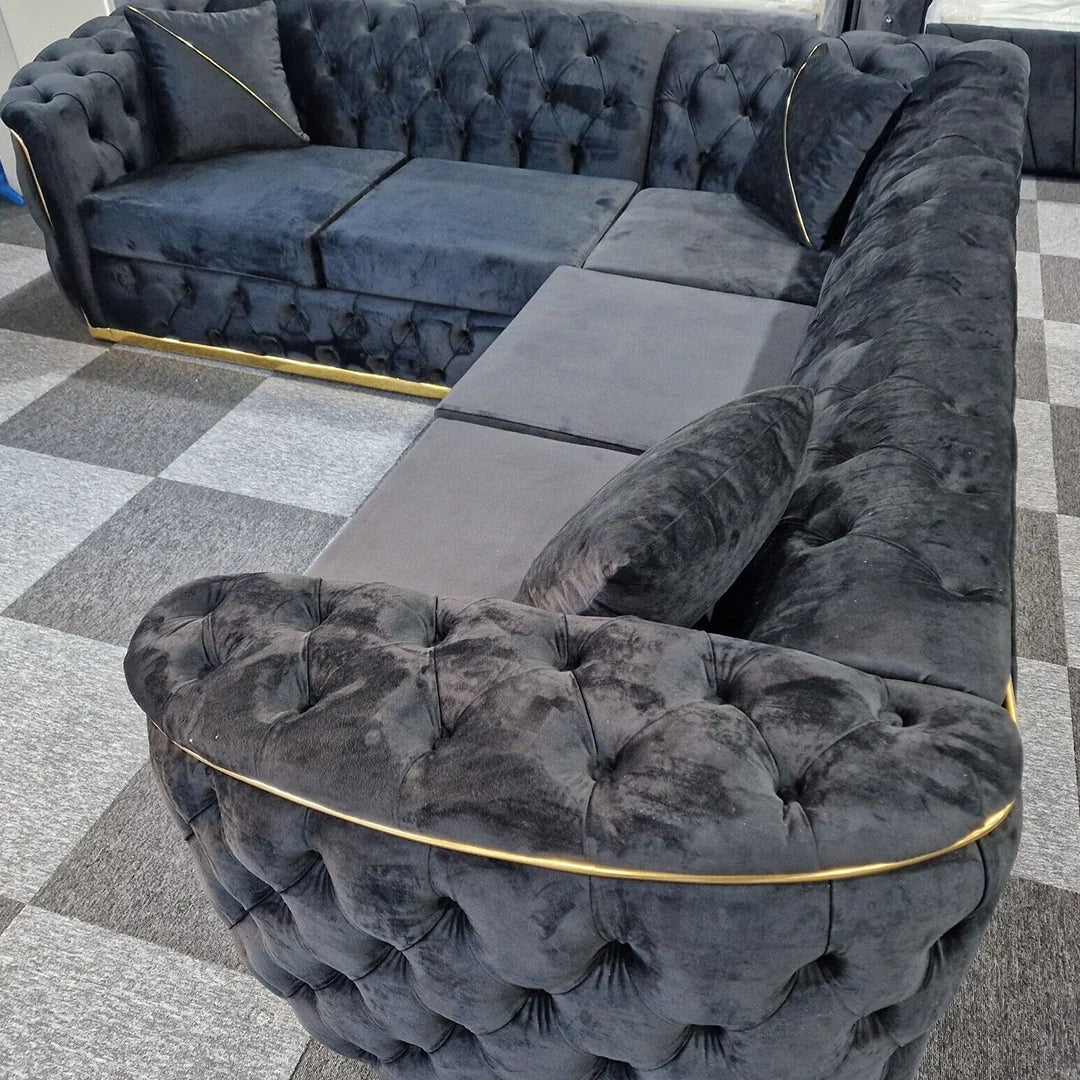 Black and gold luxury Chesterfield corner sofa