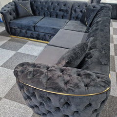 Black and gold luxury Chesterfield corner sofa