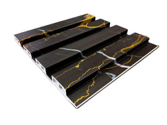 Profile of black and gold WPC slatted wall panel