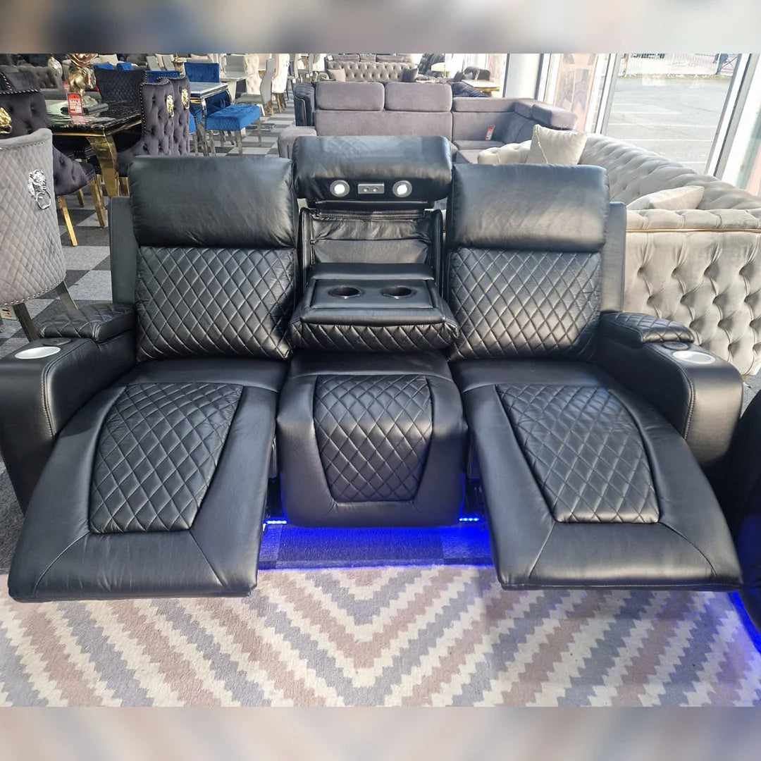 Black grey air leather electric recliner sofa set