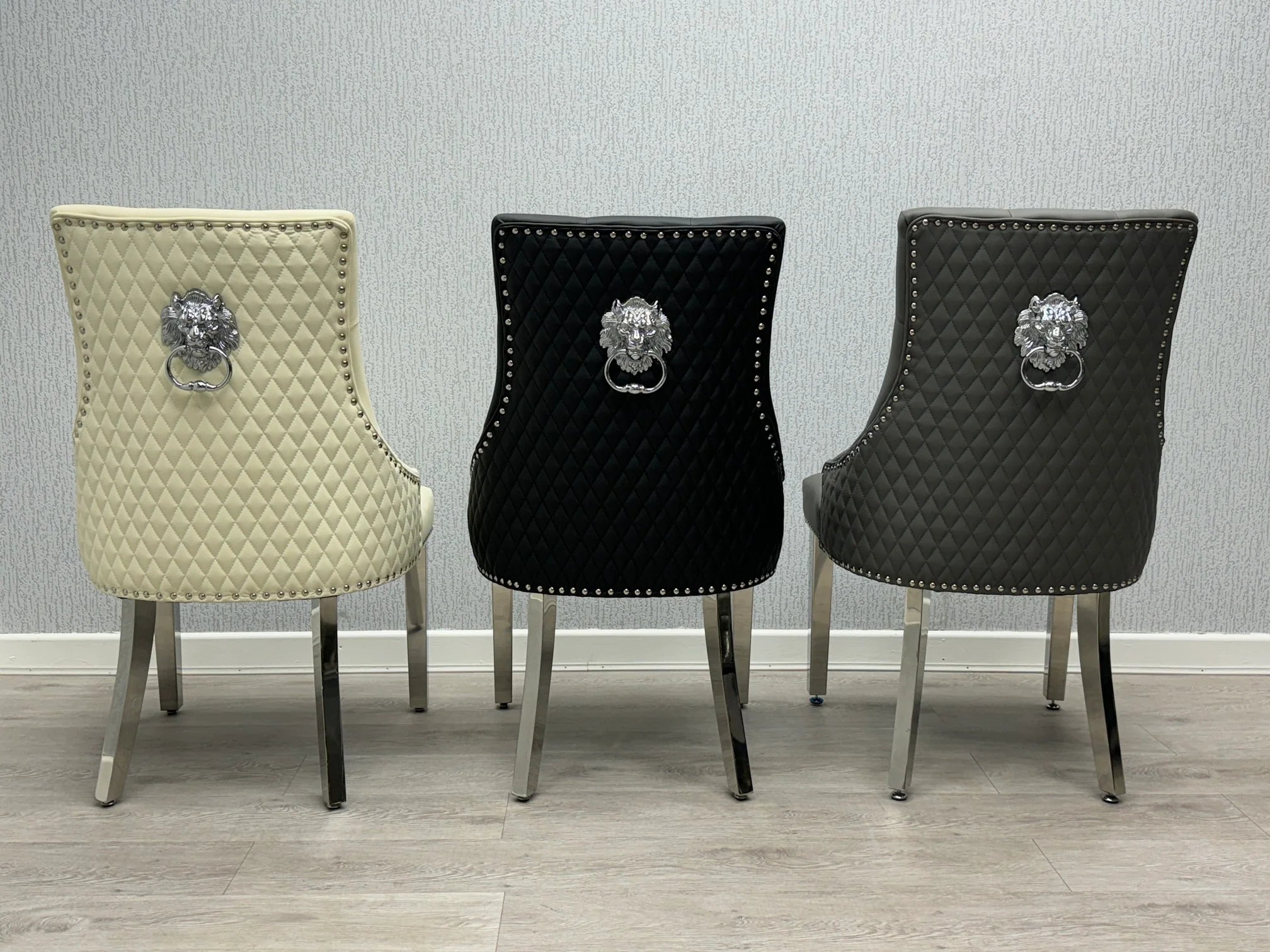 black grey and cream Majestic Lion Knocker dining chair