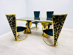 Premium black and gold marble dining set with elegant Vienna chairs, ideal for sophisticated London apartments seeking designer style and quality furniture.