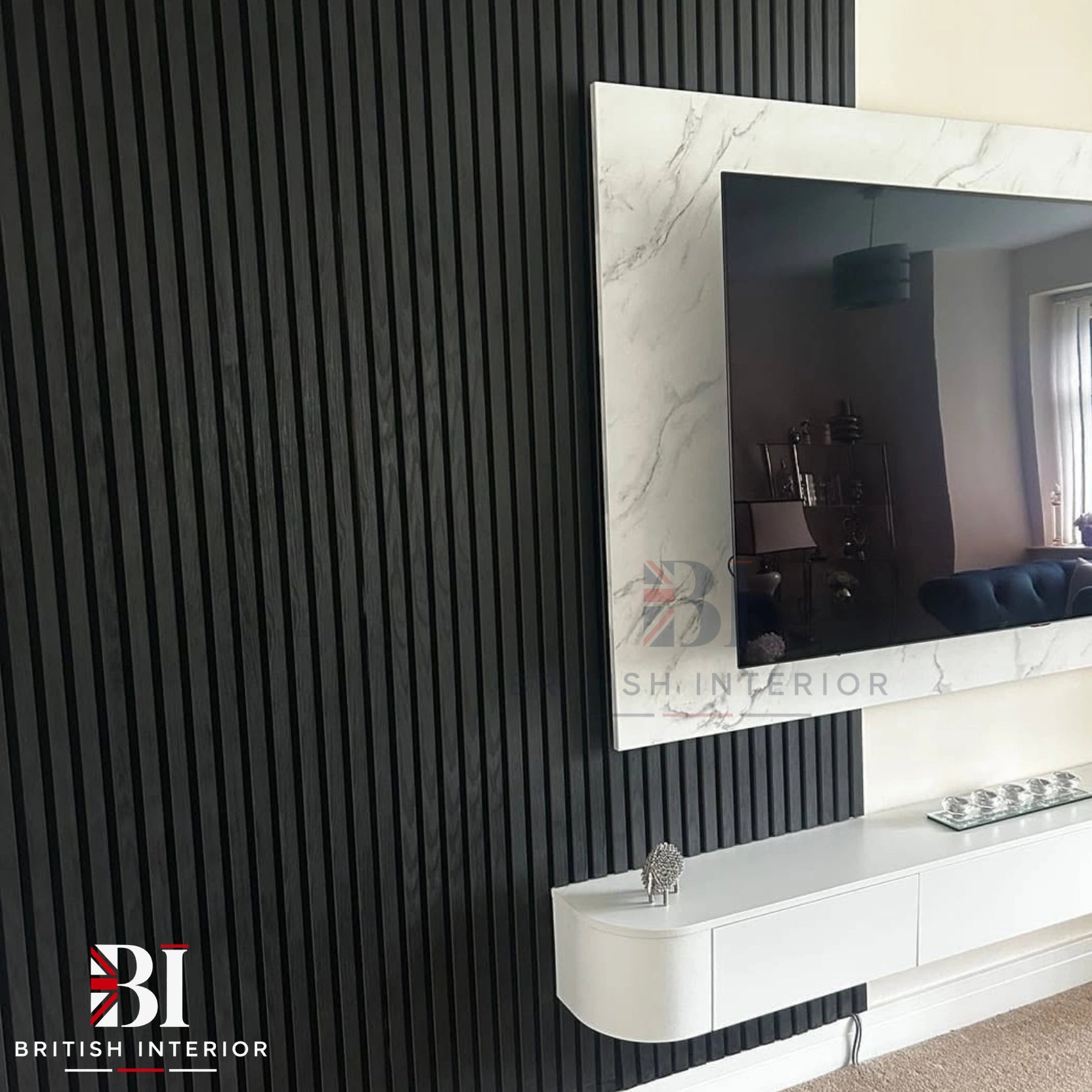 Black modern slatted wall panel