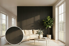 Black Oak acoustic wall panel in living room
