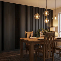 Black coloured wide slat acoustic wall panels