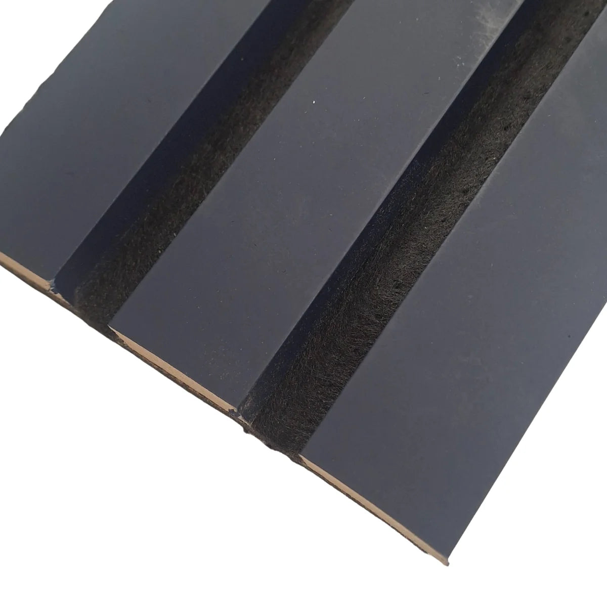 Close-up showing the three-sided colour-wrapped finish of a blue acoustic panel