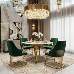 Sofia Cream Gold Marble Dining Table with Lasco Chairs creating a prestige dining experience for luxury London residences, penthouses, and designer interiors.