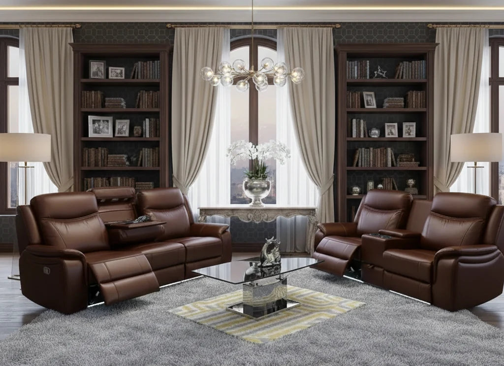 brown 3+2 electric power recliner sofa for living room