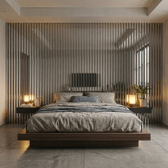 Chrome acoustic slat feature wall panel for retail interiors