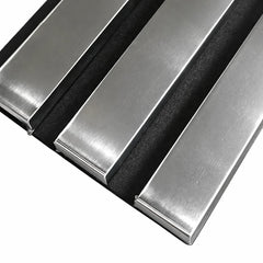 Detailed chrome acoustic slat wall panel finish and spacing