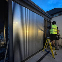 Chrome black WPC slatted panels used on a contemporary feature wall