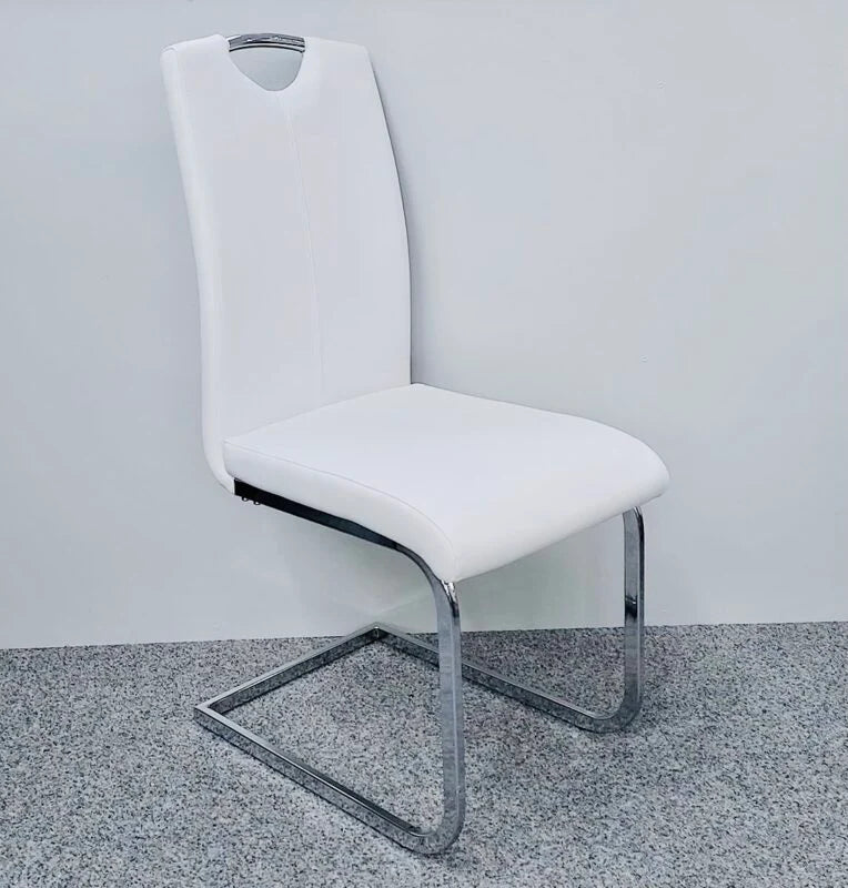 Chrome leg dining chair complementing the Milan white extending dining table