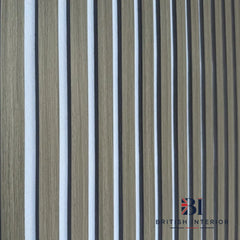 close detail view of Grey Oak acoustic wall panels with grey back felt