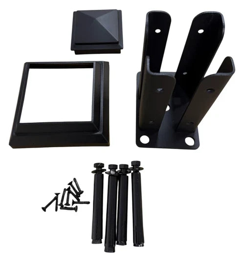 Composite fence post fitting kit with mounting bracket and fixings