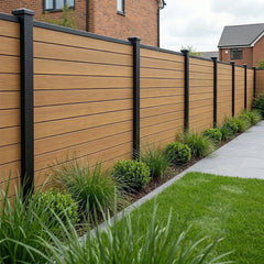 composite fence panels installed in a modern garden