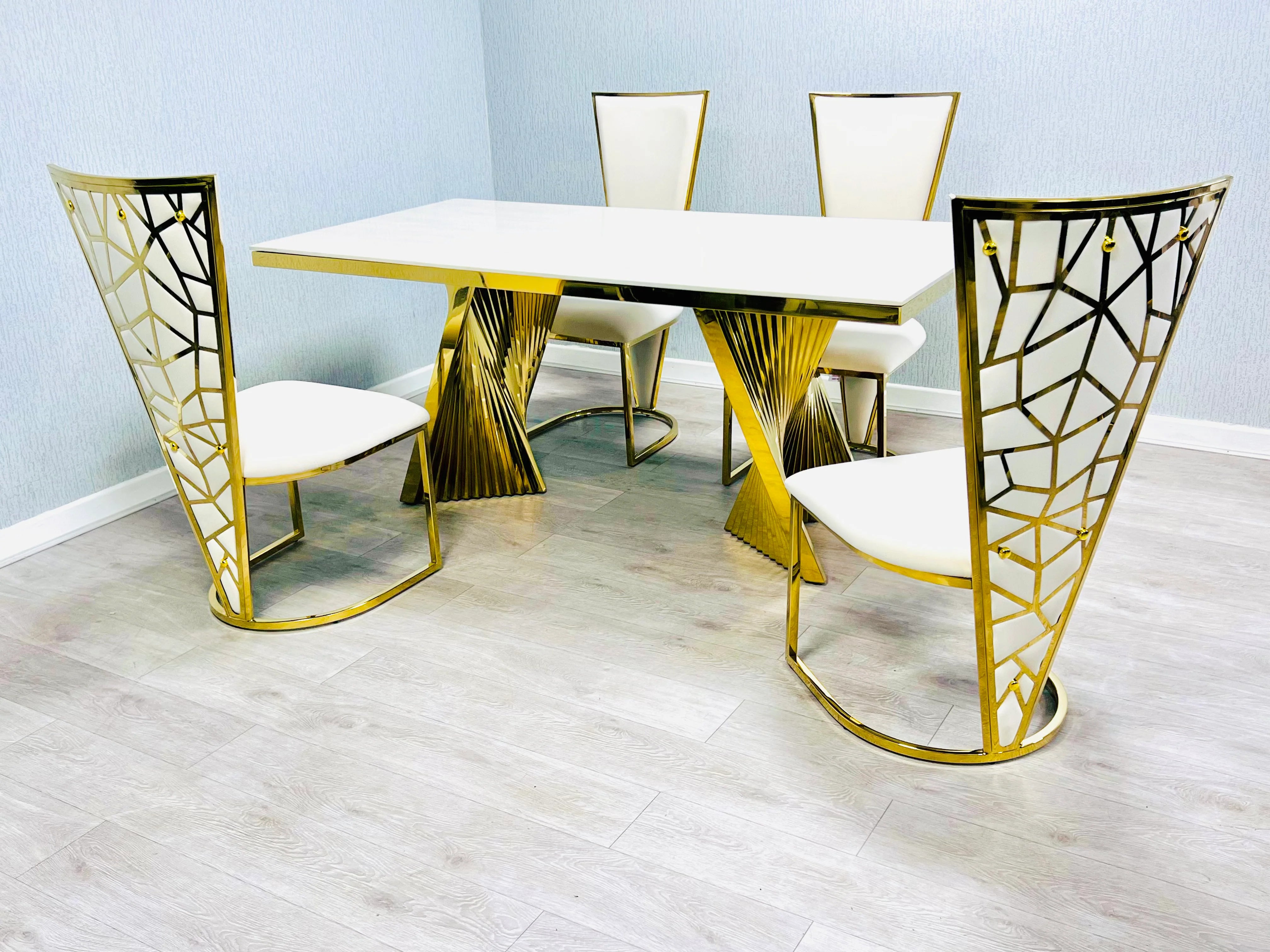 Ravello dining set featuring high-gloss cream marble and sophisticated Vienna Chairs for Sheffield homes
