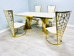 Ravello dining set featuring high-gloss cream marble and sophisticated Vienna Chairs for Sheffield homes