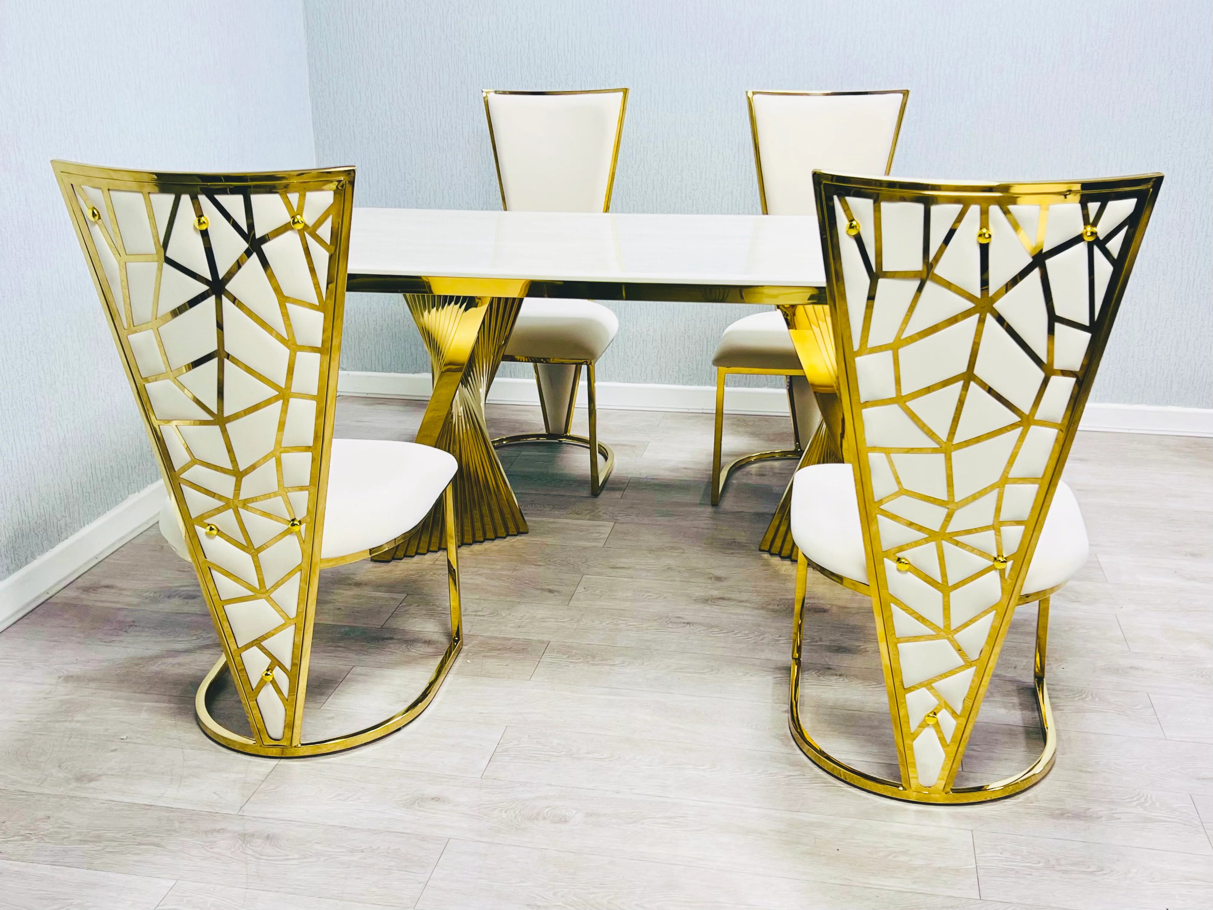 Ravello luxury cream and gold dining set designed for contemporary Birmingham dining rooms and family meals