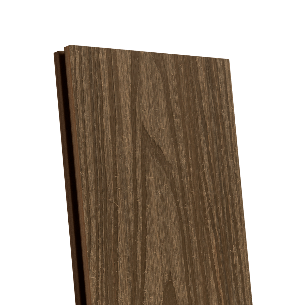 Dark brown composite decking with realistic timber grain