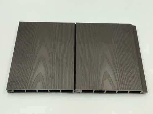 Internal detail of dark brown composite fence  panels detail  and actual shade view 