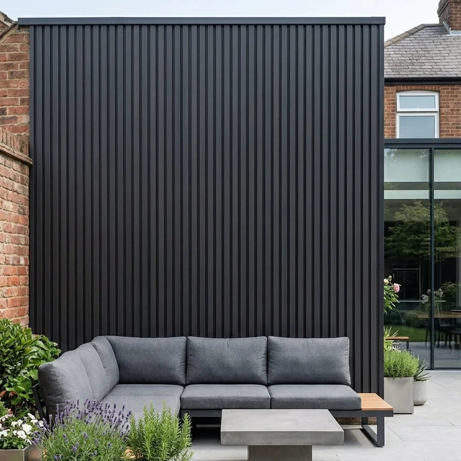 Dark grey composite wall cladding panels for outdoor exterior walls