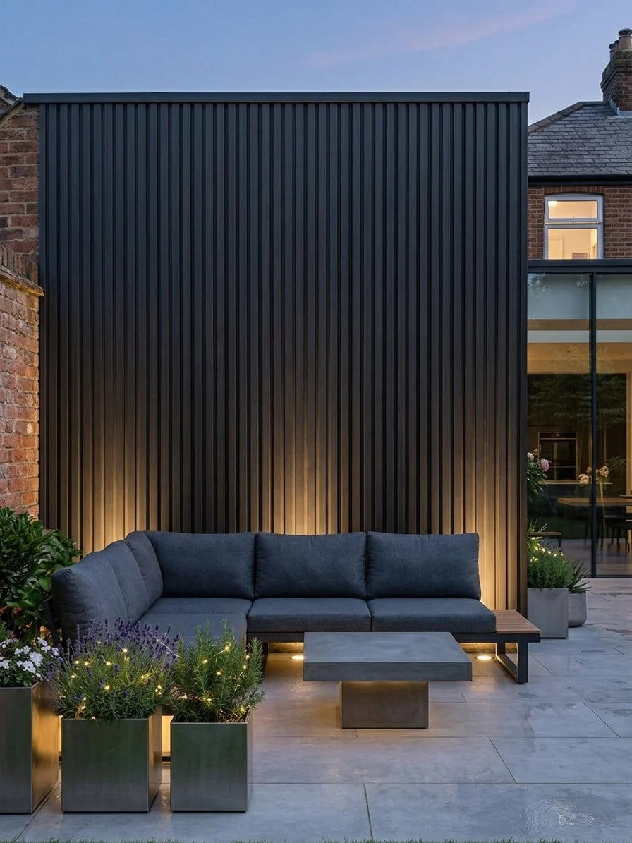 Dark grey WPC composite cladding for an outdoor feature wall