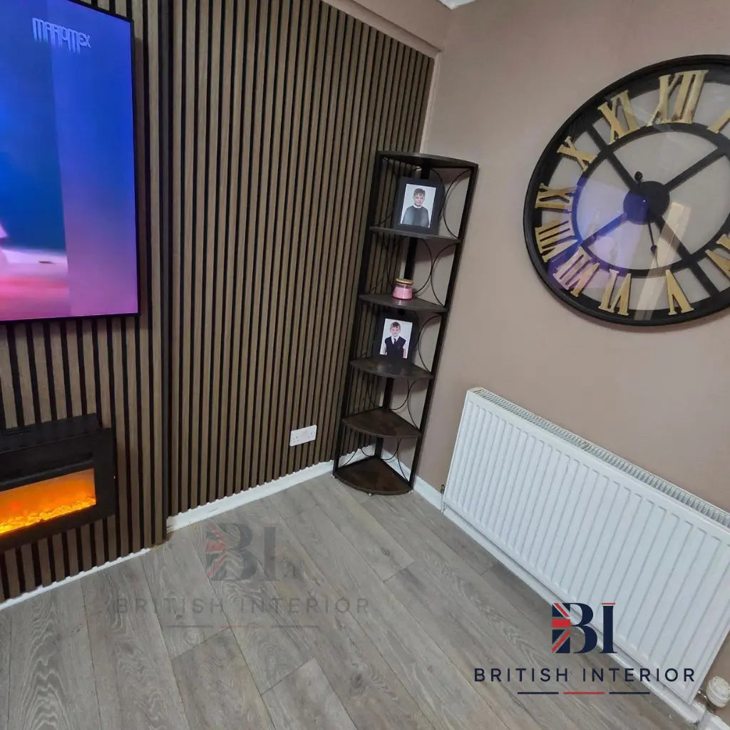 Dark Oak interior wall panelling with slatted finish