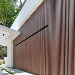 Dark Oak slatted wall panels installed across a feature wall