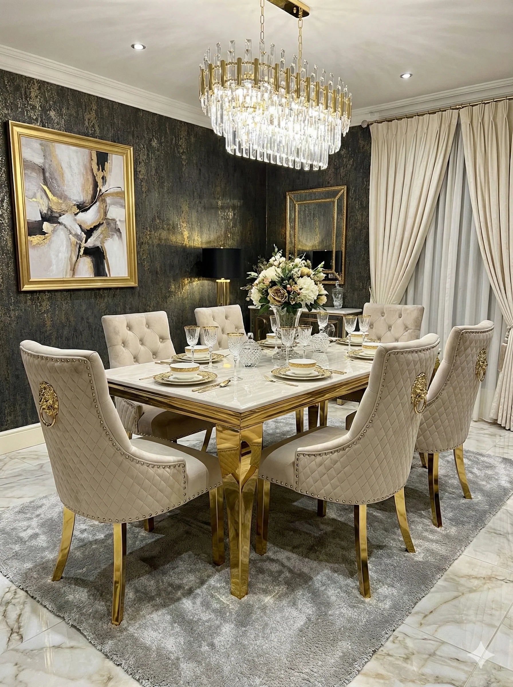 Add a five-star hotel inspired dining style to Glasgow homes with this exclusive marble dining table and premium upholstered seating.