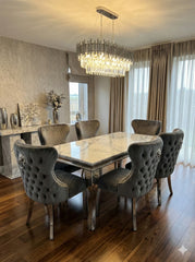 Create a refined Liverpool dining room with this exclusive marble dining set, ideal for hosting guests, celebrations, and memorable family occasions.