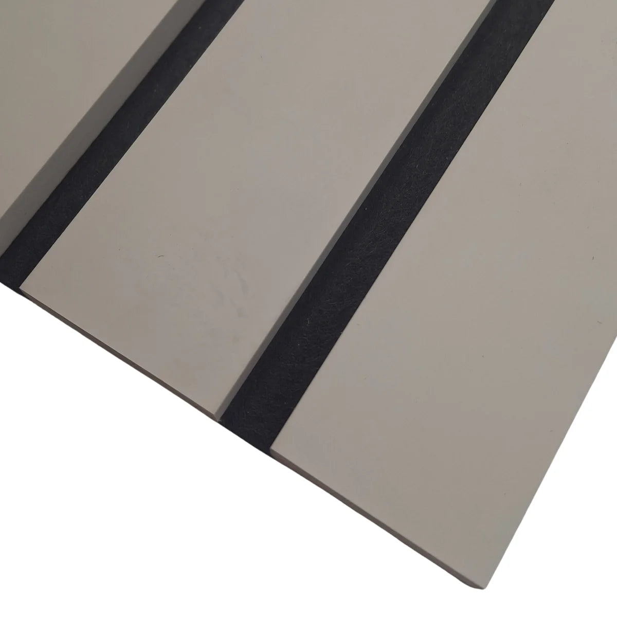 Close-up of Dove Grey WIDE slats showing the smooth surface and detailed panel texture