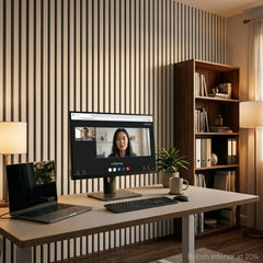 Dove grey acoustic slat wall panel for a modern office