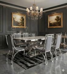 Elina 160cm grey marble dining set with Windsor Chairs for premium 4 seater dining in a modern home
