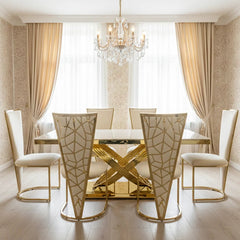 Elina 180cm cream and gold marble dining set with Vienna chairs for luxury UK homes