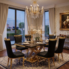 Elina 180cm cream and gold marble dining set with Rocky chairs for premium UK dining interiors