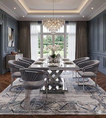 Elina 180cm grey marble dining set with Porado Grey Chairs offering spacious 6 seater dining