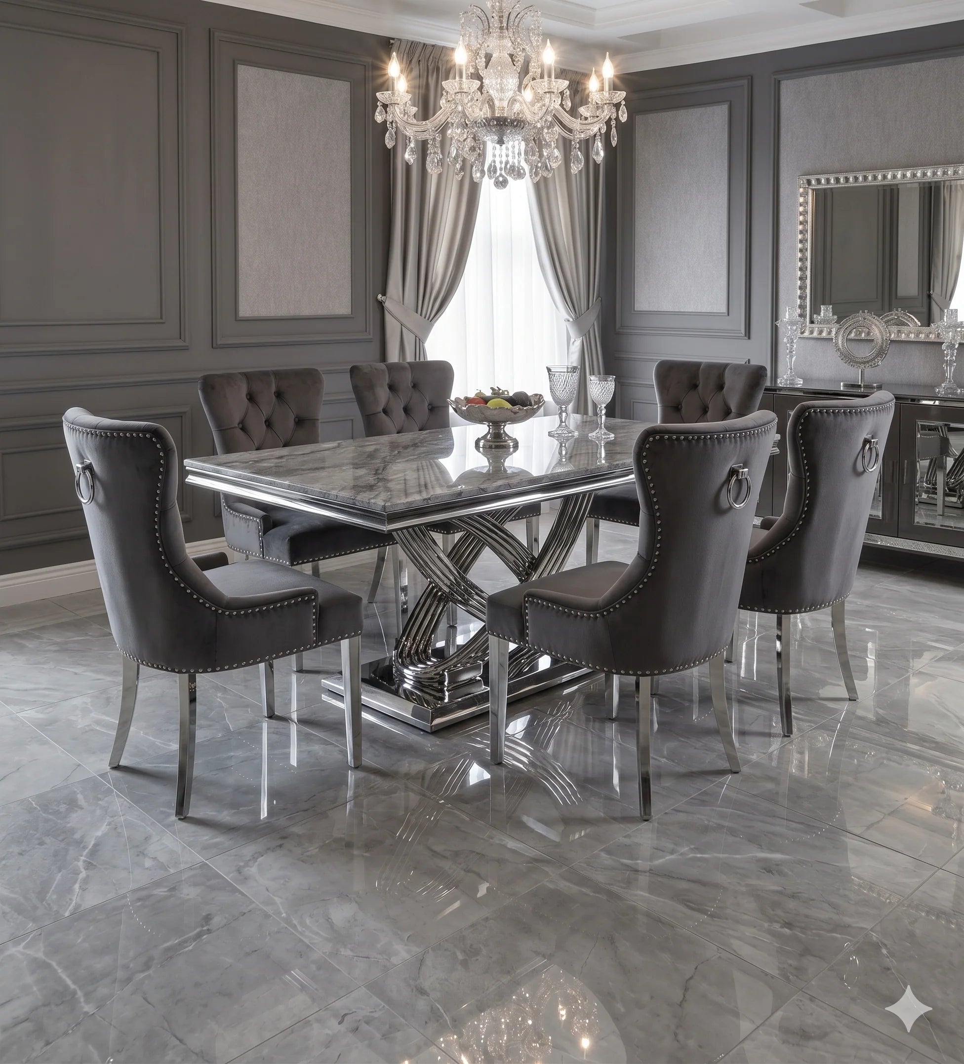 Premium 4 to 6 seater grey marble dining furniture for stylish family homes and entertaining