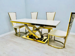 Premium 6 to 8 seater gold marble dining table set for spacious family dining in the UK