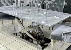 Elina 160cm polished grey marble tabletop creating a sophisticated centrepiece for a contemporary dining room