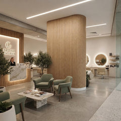 Flexible Walnut Reed wall panel installed on a curved wall