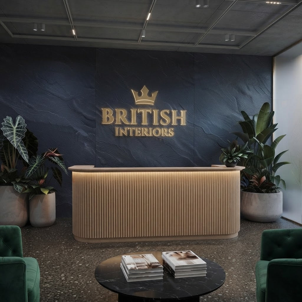 Flexible Walnut Reed wall panels in a modern british interior