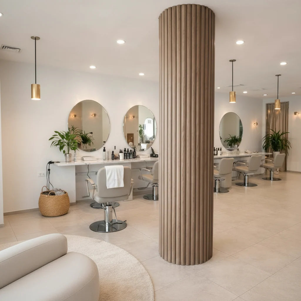 Flexible Walnut wood veneer wall panel around a column