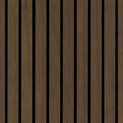 Front view of Walnut wide slat acoustic wall panelling