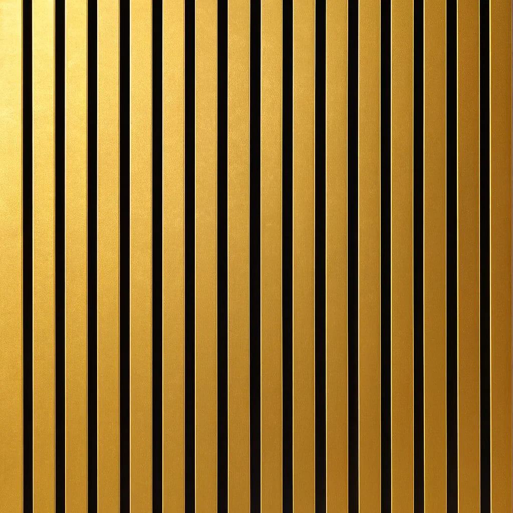 Front view of gold 3-sided slat wall panel showing the vertical slat design