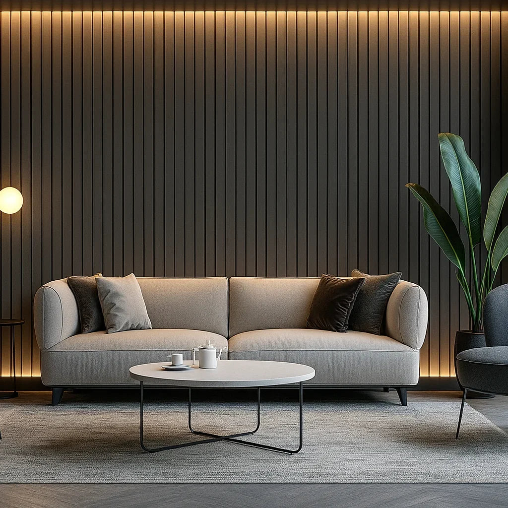 Grey WIDE slat acoustic wall panel by British Interior