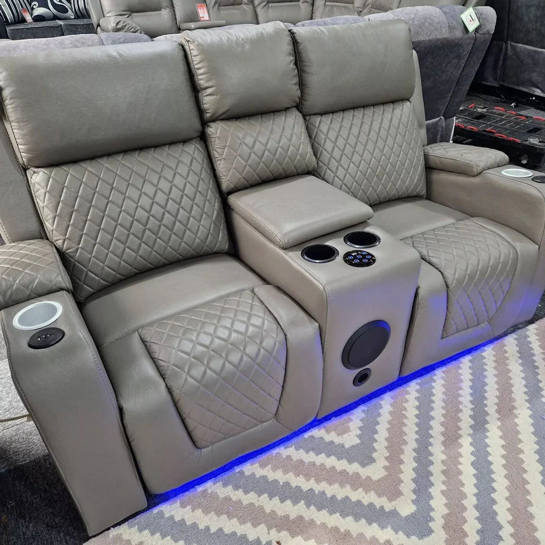 grey air leather electric recliner sofa set