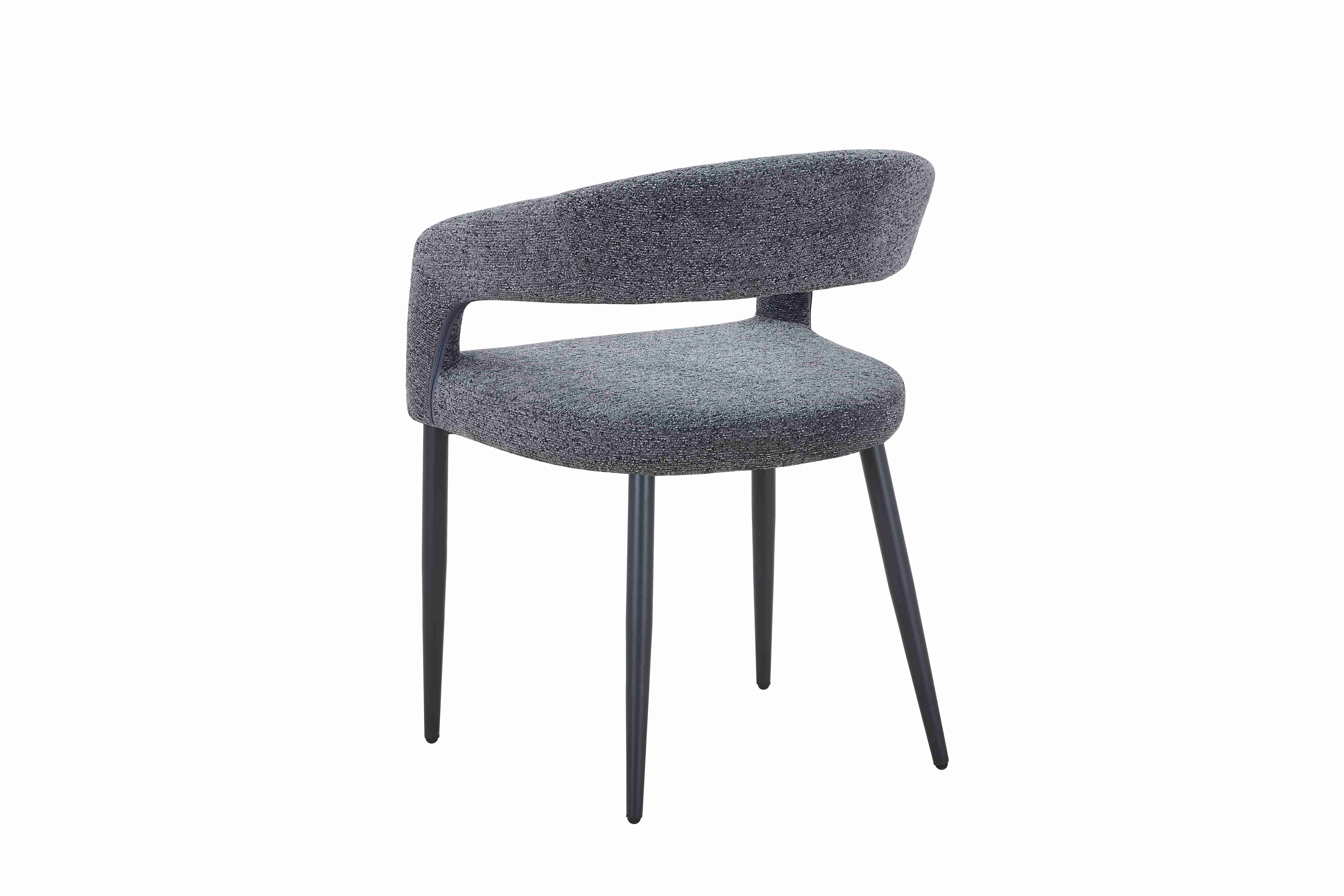 Grey black ceramic tabletop with black dining chairs