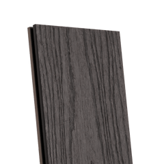 Grey composite decking boards with wood-effect finish